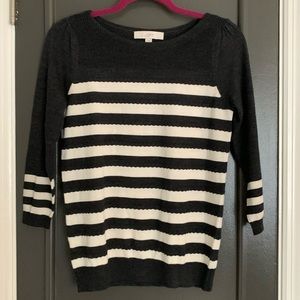 🩶🤍LOFT Dark Grey and White Striped Knit Wool Blend Sweater - LIKE NEW!!